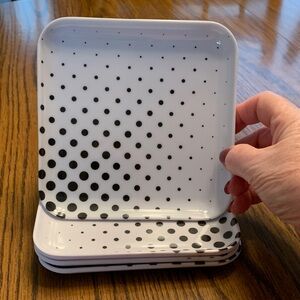 Black and White Polka Dot Melamine Snack Plates. Set of 4.